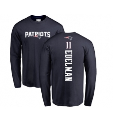Football New England Patriots #11 Julian Edelman Navy Blue Backer Long Sleeve T-Shirt