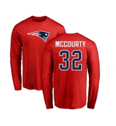 Football New England Patriots #32 Devin McCourty Red Name & Number Logo Long Sleeve T-Shirt