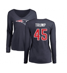 Football Women's New England Patriots #45 Donald Trump Navy Blue Name & Number Logo Slim Fit Long Sleeve T-Shirt