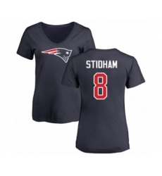 Football Women's New England Patriots #8 Jarrett Stidham Navy Blue Name & Number Logo Slim Fit T-Shirt