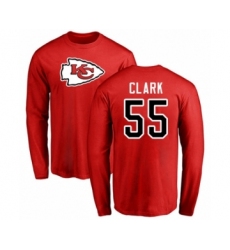 Football Kansas City Chiefs #55 Frank Clark Red Name & Number Logo Long Sleeve T-Shirt