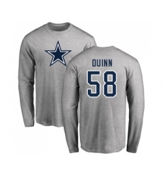 Football Dallas Cowboys #58 Robert Quinn Ash Name & Number Logo Long Sleeve T-Shirt