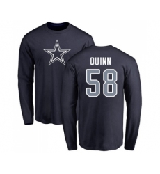 Football Dallas Cowboys #58 Robert Quinn Navy Blue Name & Number Logo Long Sleeve T-Shirt