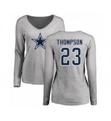 Football Women's Dallas Cowboys #23 Darian Thompson Ash Name & Number Logo Slim Fit Long Sleeve T-Shirt