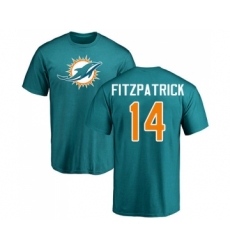 Football Miami Dolphins #14 Ryan Fitzpatrick Aqua Green Name & Number Logo T-Shirt