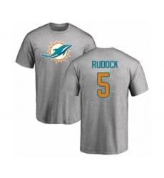 Football Miami Dolphins #5 Jake Rudock Ash Name & Number Logo T-Shirt