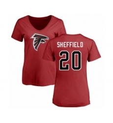 Football Women's Atlanta Falcons #20 Kendall Sheffield Red Name & Number Logo T-Shirt