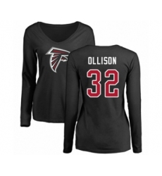 Football Women's Atlanta Falcons #32 Qadree Ollison Black Name & Number Logo Long Sleeve T-Shirt