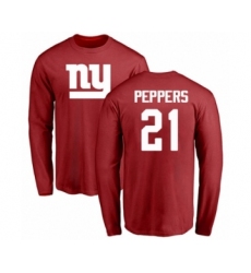 Football New York Giants #21 Jabrill Peppers Red Name & Number Logo Long Sleeve T-Shirt