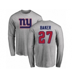 Football Women's New York Giants #27 Deandre Baker Ash Name & Number Logo Long Sleeve T-Shirt