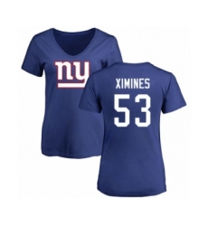 Football Women's New York Giants #53 Oshane Ximines Royal Blue Name & Number Logo T-Shirt