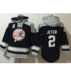 Men's New York Yankees #2 Derek Jeter Navy Blue Ageless Must Have Lace Up Pullover Hoodie