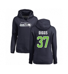 Football Women's Seattle Seahawks #37 Quandre Diggs Navy Blue Name & Number Logo Pullover Hoodie