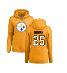 Football Women's Pittsburgh Steelers #25 Artie Burns Gold Name & Number Logo Pullover Hoodie