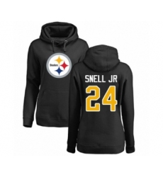 Women's Pittsburgh Steelers #24 Benny Snell Jr. Black Name & Number Logo Pullover Hoodie