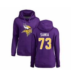 Football Women's Minnesota Vikings #73 Dru Samia Purple Name & Number Logo Pullover Hoodie