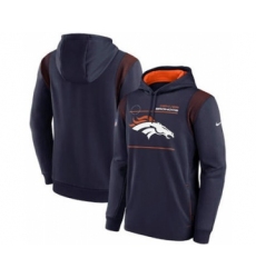 Men's Denver Broncos 2021 Navy Sideline Logo Performance Pullover Hoodie