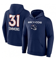 Men's Denver Broncos #31 Justin Simmons Navy Team Wordmark Name & Number Pullover Hoodie