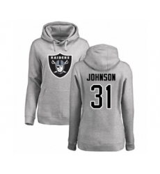 Football Women's Oakland Raiders #31 Isaiah Johnson Ash Name & Number Logo Pullover Hoodie