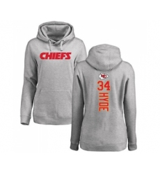 Football Women's Kansas City Chiefs #34 Carlos Hyde Ash Backer Pullover Hoodie