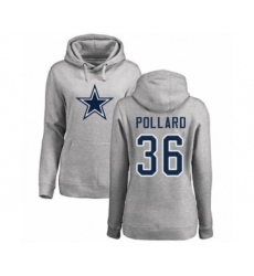 Football Women's Dallas Cowboys #36 Tony Pollard Ash Name & Number Logo Pullover Hoodie