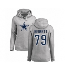 Football Women's Dallas Cowboys #79 Michael Bennett Ash Name & Number Logo Pullover Hoodie