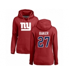 Football Women's New York Giants #27 Deandre Baker Red Name & Number Logo Pullover Hoodie