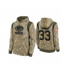 Men's Green Bay Packers #33 Aaron Jones Camo 2021 Salute To Service Therma Performance Pullover Football Hoodie