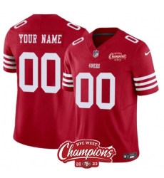 Men's San Francisco 49ers Active Player Custom Red 2023 F.U.S.E. NFC West Champions Patch Football Stitched Jersey
