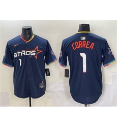 Men's Houston Astros #1 Carlos Correa Navy 2025 City Connect With Texas Limited Stitched Baseball Jersey