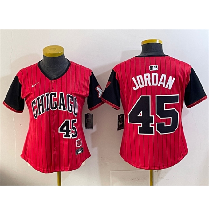 Women's Chicago White Sox #45 Michael Jordan Red Black 2025 City Connect Limited Stitched Baseball Jersey(Run Small)