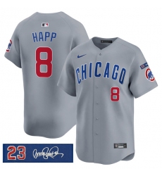 Men's Chicago Cubs #8 lan Happ Gray 'Ryne Sandberg Tribute' Vapor Limited V3 Stitched Baseball Jersey