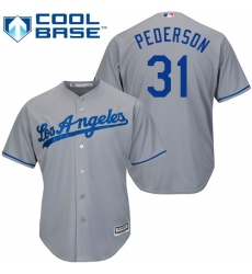 Men's Majestic Los Angeles Dodgers #31 Joc Pederson Replica Grey Road Cool Base MLB Jersey