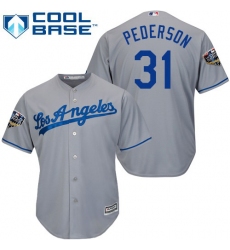 Youth Majestic Los Angeles Dodgers #31 Joc Pederson Authentic Grey Road Cool Base 2018 World Series MLB Jersey