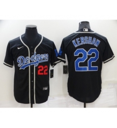 Men's Los Angeles Dodgers #22 Clayton Kershaw Black Blue Name Stitched MLB Cool Base Nike Jersey