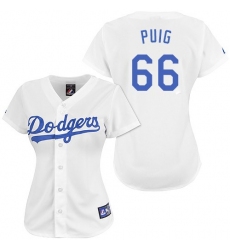 Women's Majestic Los Angeles Dodgers #66 Yasiel Puig Replica White MLB Jersey