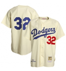 Men's Mitchell and Ness Los Angeles Dodgers #32 Sandy Koufax Replica Cream Throwback MLB Jersey