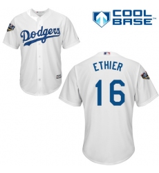 Youth Majestic Los Angeles Dodgers #16 Andre Ethier Authentic White Home Cool Base 2018 World Series MLB Jersey