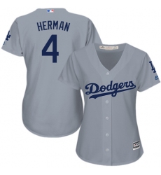 Women's Majestic Los Angeles Dodgers #4 Babe Herman Replica Grey Road Cool Base MLB Jersey