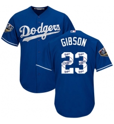 Men's Majestic Los Angeles Dodgers #23 Kirk Gibson Authentic Royal Blue Team Logo Fashion Cool Base 2018 World Series MLB Jersey
