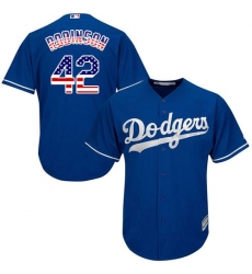 Men's Majestic Los Angeles Dodgers #42 Jackie Robinson Authentic Royal Blue USA Flag Fashion Cool Base MLB Jersey