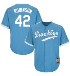 Men's Mitchell and Ness Los Angeles Dodgers #42 Jackie Robinson Replica Light Blue Throwback MLB Jersey