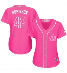 Women's Majestic Los Angeles Dodgers #42 Jackie Robinson Authentic Pink Fashion Cool Base MLB Jersey