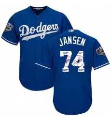 Men's Majestic Los Angeles Dodgers #74 Kenley Jansen Authentic Royal Blue Team Logo Fashion Cool Base 2018 World Series MLB Jersey