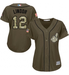 Women's Majestic Cleveland Indians #12 Francisco Lindor Replica Green Salute to Service MLB Jersey