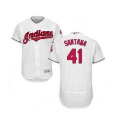 Men's Cleveland Indians #41 Carlos Santana White Home Flex Base Authentic Collection Baseball Jersey