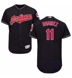 Men's Majestic Cleveland Indians #11 Jose Ramirez Navy Blue Alternate Flex Base Authentic Collection MLB Jersey