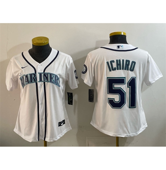 Women's Seattle Mariners #51 Ichiro Suzuki White Cool Base Stitched Baseball Jersey(Run Small)