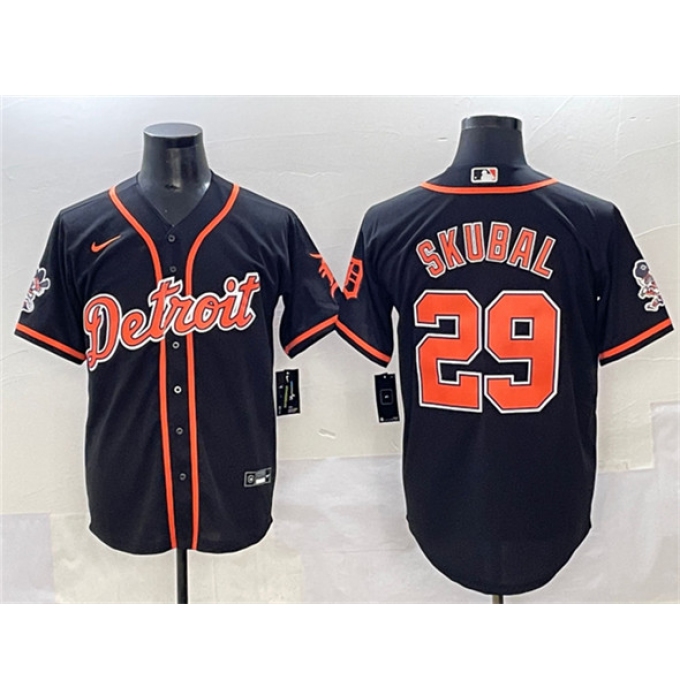 Men's Detroit Tigers #29 Tarik Skubal Black With Cool Base Stitched Baseball Jersey