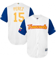 Men's Venezuela Baseball Majestic #15 Salvador Perez White 2017 World Baseball Classic Replica Team Jersey